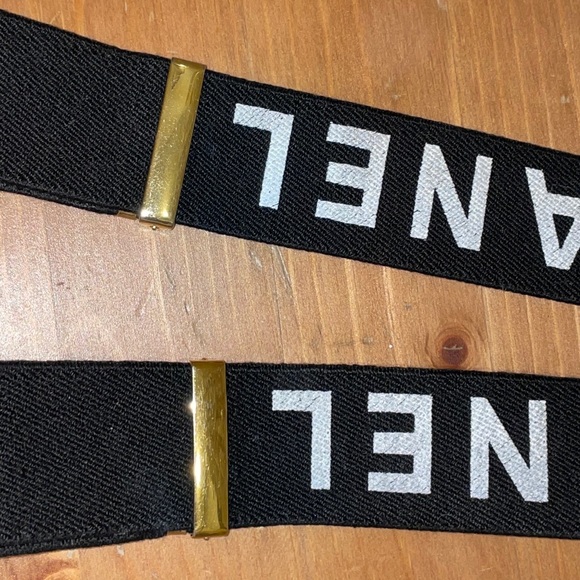 Chanel Runway Logo Black White Clip-on Suspenders - Picture 7 of 16